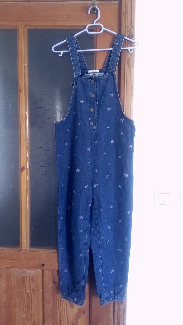 Kızlar için düğmeli bol kesim kot tulum - Görsel 4