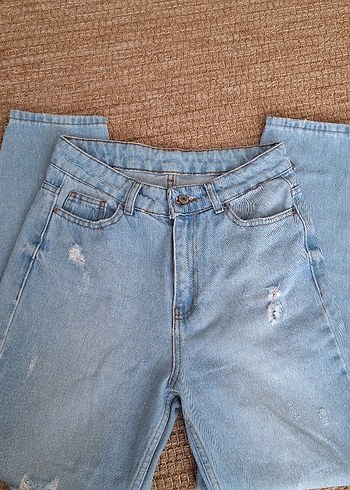 Kadın Pastel Mavi Bol Kesim Midi Denim Pantolon - Görsel 2