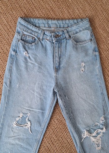 Kadın Pastel Mavi Bol Kesim Midi Denim Pantolon - Görsel 3