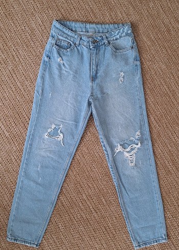 Kadın Pastel Mavi Bol Kesim Midi Denim Pantolon - Görsel 4