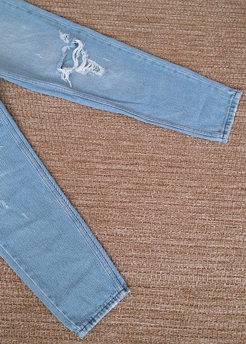 Kadın Pastel Mavi Bol Kesim Midi Denim Pantolon - Görsel 5