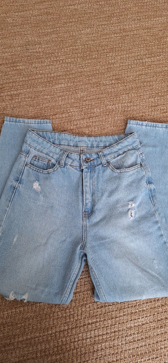 Kadın Pastel Mavi Bol Kesim Midi Denim Pantolon - Görsel 2