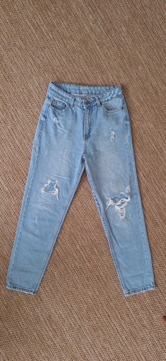 Kadın Pastel Mavi Bol Kesim Midi Denim Pantolon - Görsel 4