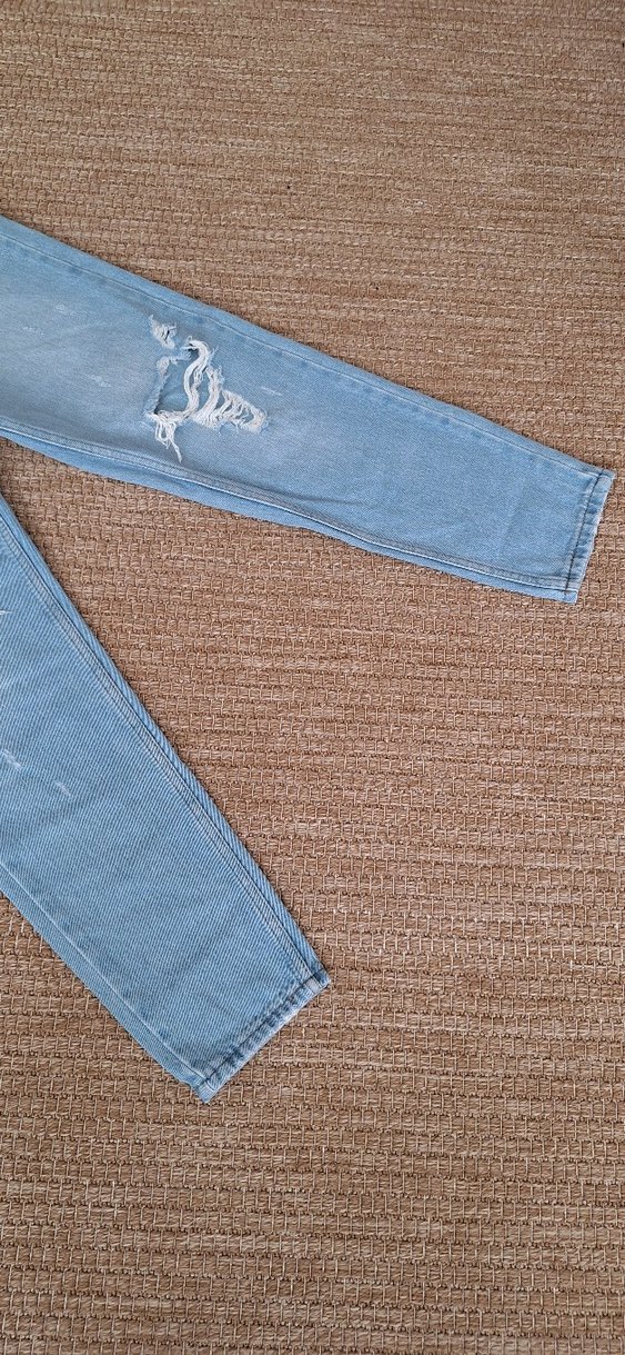 Kadın Pastel Mavi Bol Kesim Midi Denim Pantolon - Görsel 5