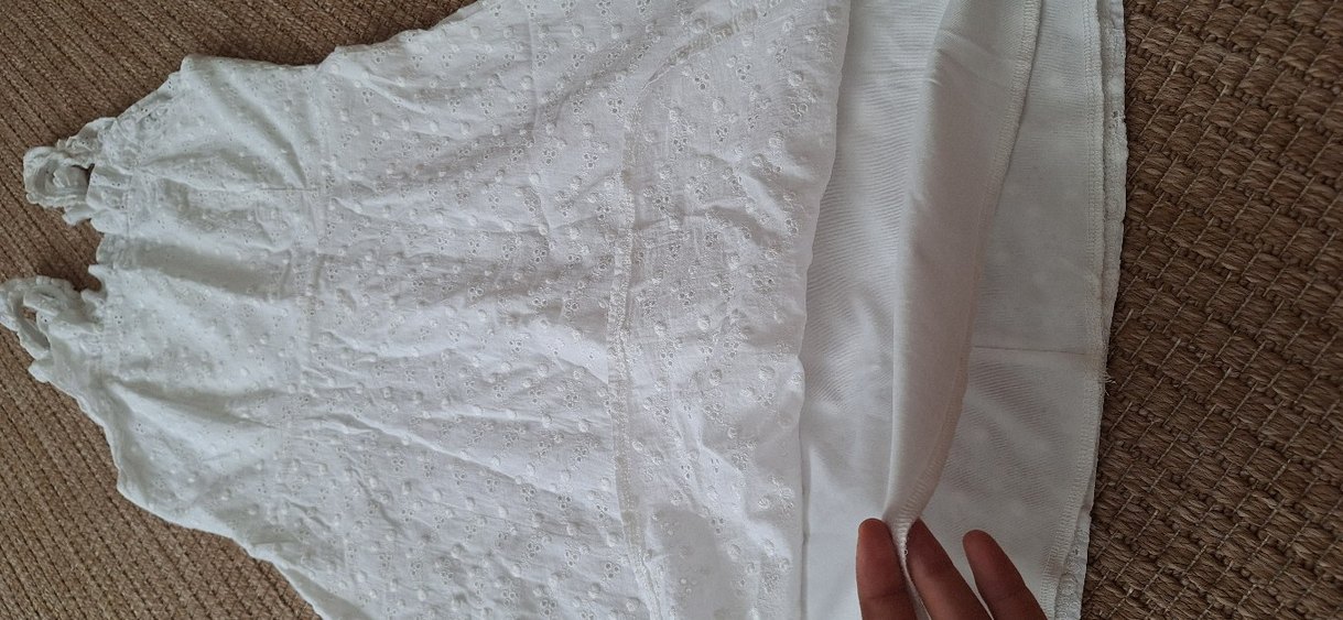 Nakışlı Beyaz Keten Fırfırlı Bohem Elbise - Görsel 5