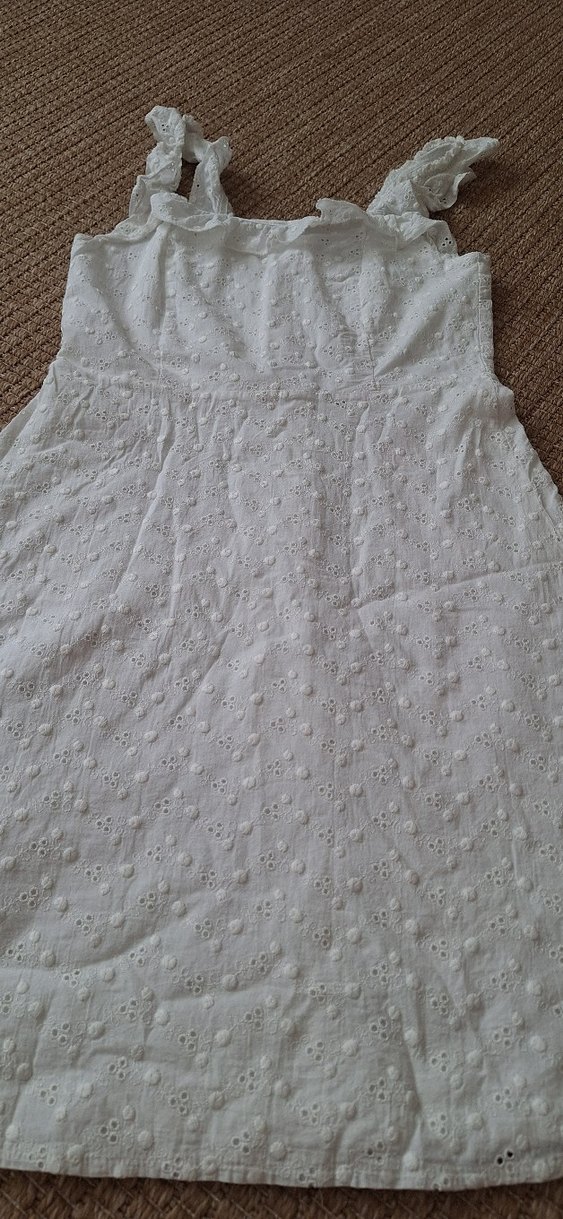 Nakışlı Beyaz Keten Fırfırlı Bohem Elbise - Görsel 3