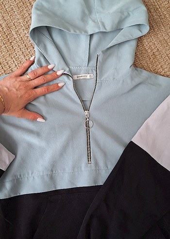 Kadın Kapüşonlu Renk Bloklu Sweatshirt - Görsel 7