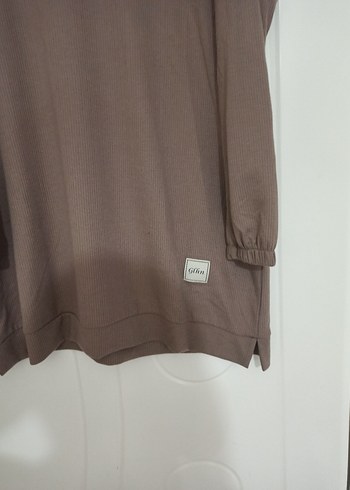 xxl Beden camel Renk Bej Uzun Kollu Salaş Keten Tunik