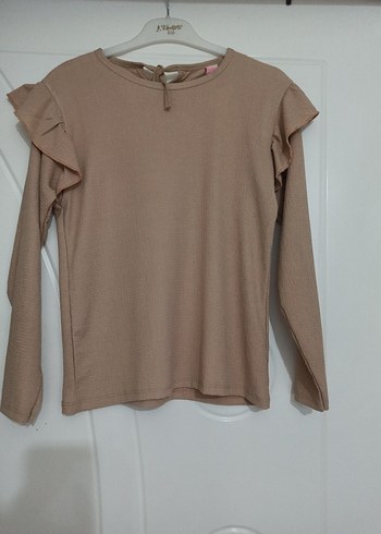 Kız Çocuk Bej Uzun Kollu Fırfırlı Bluz - Görsel 2