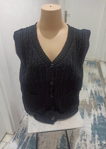 Siyah Fitilli Kolsuz Kadın Triko Süveter - Görsel 2