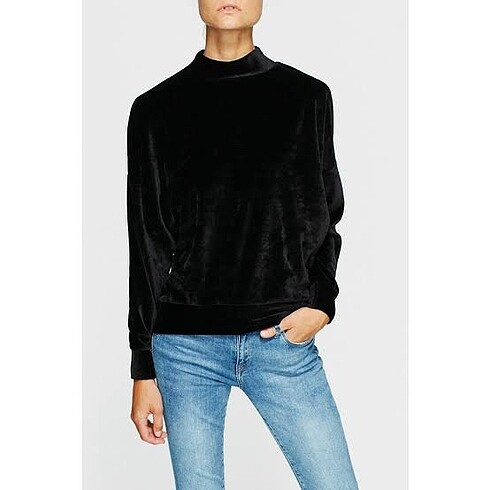 Mavi kadife sweatshirt