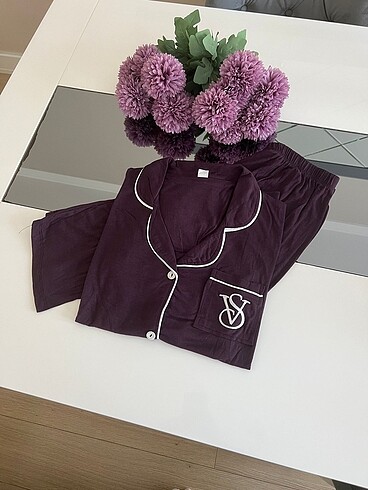 Kısa kol uzun pijama önden düğmeli victoria secret