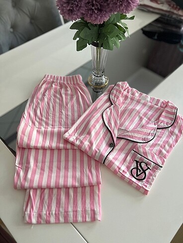 Kısa kol uzun pijama önden düğmeli victoria secret