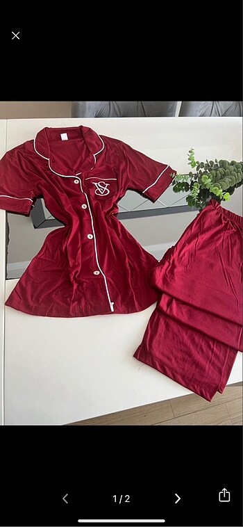 l Beden pembe Renk Kısa kol uzun pijama önden düğmeli victoria secret
