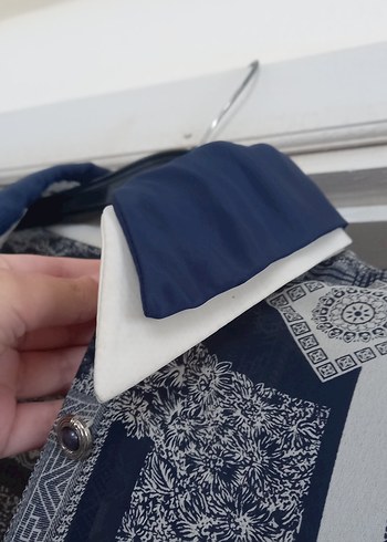 50 Beden Desenli Gri Mavi Kadın Vatkalı Gömlek
