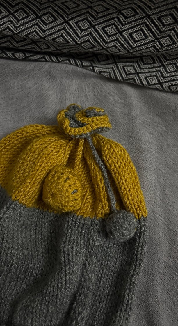 Gri ve Hardal Renkli Örgü Kadın Bere Ve Eldiven - Görsel 2