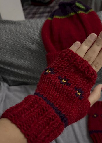 Renkli Örgü Kadın Bere Ve Eldiven - Görsel 6