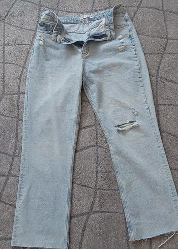Zara Zara Buz mavisi Kadın Midi Denim Pantolon