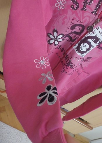 Kız Çocuk Pembe Kapüşonlu Fermuarlı Sweatshirt - Görsel 4