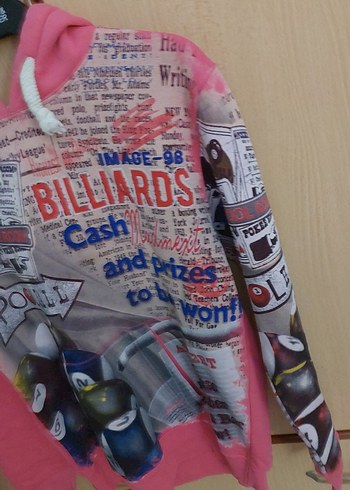 Pembe Baskılı Kapüşonlu Kadın Sweatshirt - Görsel 15