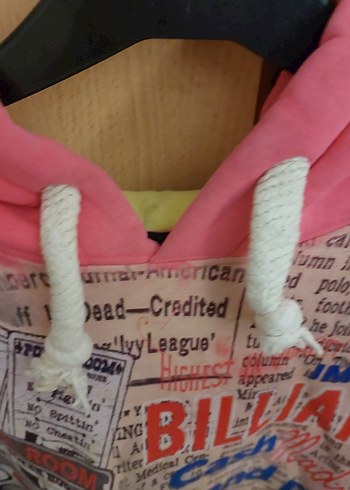 Pembe Baskılı Kapüşonlu Kadın Sweatshirt - Görsel 10