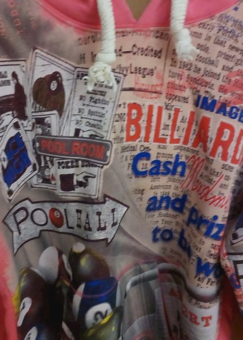 Pembe Baskılı Kapüşonlu Kadın Sweatshirt - Görsel 2