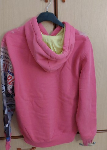 Pembe Baskılı Kapüşonlu Kadın Sweatshirt - Görsel 8