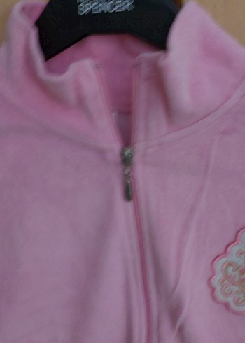 Nakışlı Pembe Kadife Fermuarlı Ceket - Görsel 3