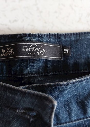 Kadın Lacivert Baskılı Düğmeli Denim Pantolon