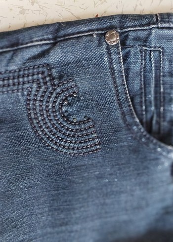 40 Beden Kadın Lacivert Baskılı Düğmeli Denim Pantolon