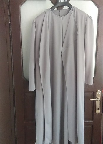 Modailgi Uzun Kollu Düz Gri Kadın yelekli tesettür elbise