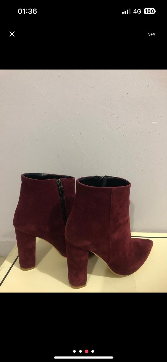 Bordo Süet Fermuarlı Stiletto Topuklu Kadın Bot - Görsel 4