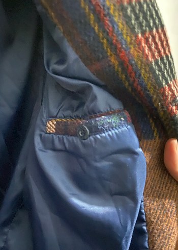 Büyük beden İthal KadınYün Düğmeli Kareli Kaban - Görsel 6