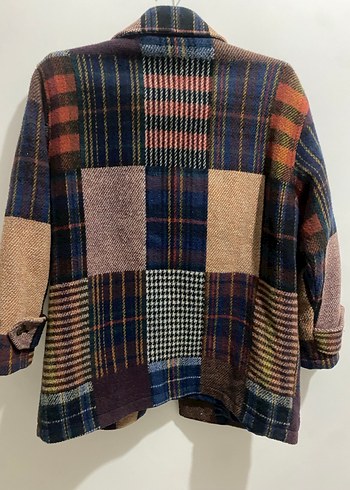 Büyük beden İthal KadınYün Düğmeli Kareli Kaban - Görsel 2