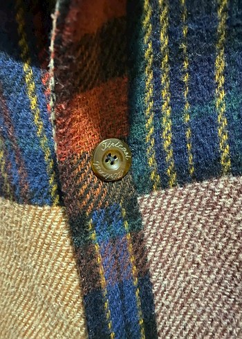 Büyük beden İthal KadınYün Düğmeli Kareli Kaban - Görsel 3