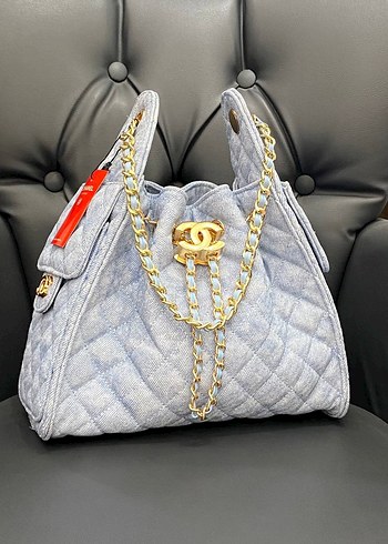 CHANEL Gri Batik Desenli Zincir Detaylı Kadın Denim Çanta