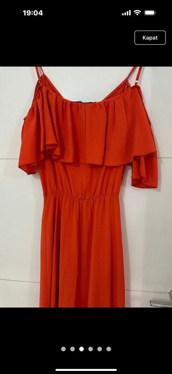 Kırmızı Volanlı Uzun Askılı Elbise - Görsel 3