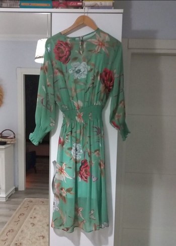 Yeşil Çiçekli Uzun Bohem Elbise - Görsel 2