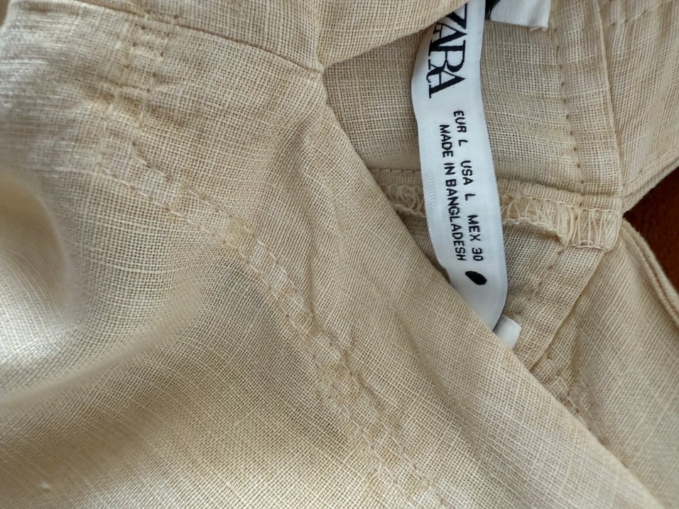 Bej V Yaka Salaş Keten Uzun Elbise - Görsel 5