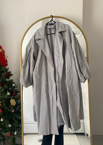 Zara Gri Kuşaklı Uzun Kaban