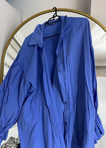 Tesettür mavi oversize gömlek