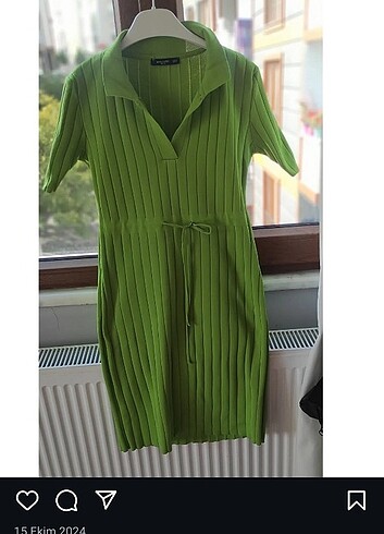 fıstık yeşili polyester elbise