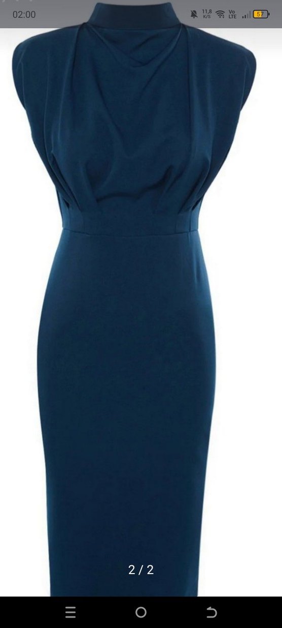 Drapeli Mavi Midi Mezuniyet Elbisesi - Görsel 3