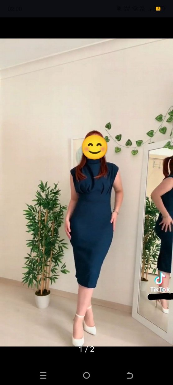 Drapeli Mavi Midi Mezuniyet Elbisesi - Görsel 2