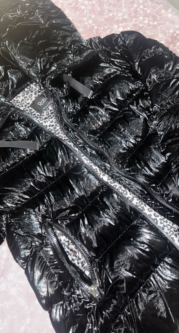 Fermuarlı Siyah leopar  Baskılı ,siyah parlak kadın montu - Görsel 4