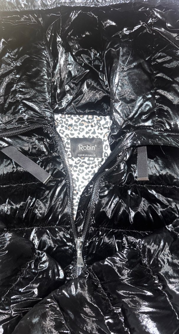 Fermuarlı Siyah leopar  Baskılı ,siyah parlak kadın montu - Görsel 3