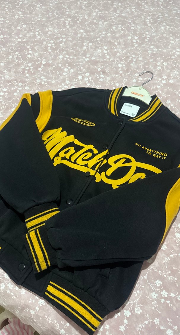 Sarı Siyah Baskılı Kadın Bomber Ceket - Görsel 2