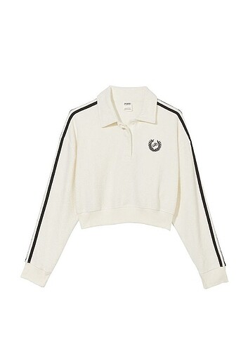 Victoria's Secret Pink Reverse Crop Polo Sweatshirt -Bej