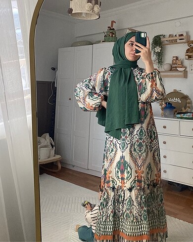 Yazlik sifon astari etnik desen elbise