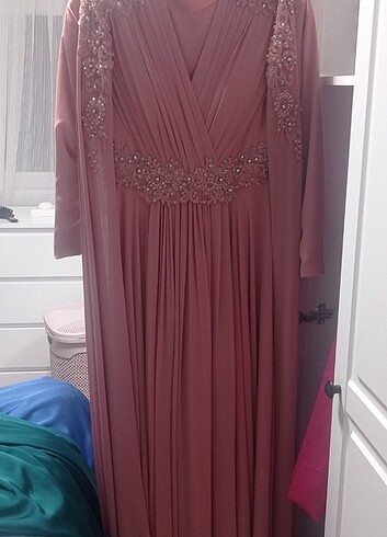 pembe taşlı tesettür abiye